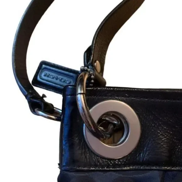 COACH Ashley Canvas Signature C Black 2way Handbag/Shoulder Bag EUC - Picture 4 of 12